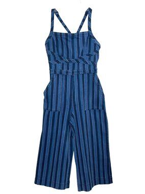Anthropologie Nicola Striped Cropped Wide Leg Stretch Denim Jumpsuit Size 4
